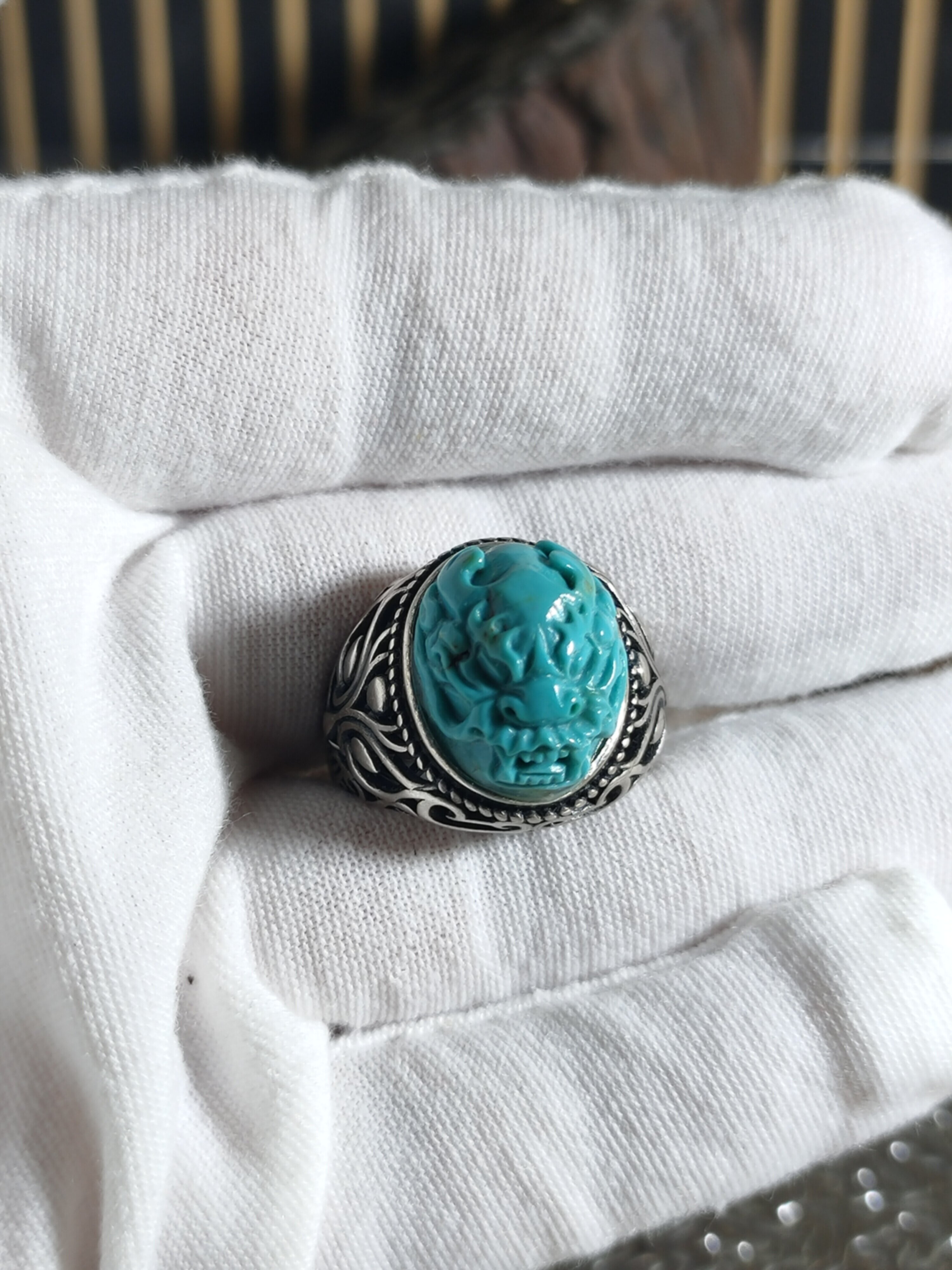 天然绿松石戒指 原矿高瓷 绿松龙戒 925银活口可调戒托 保真 包邮