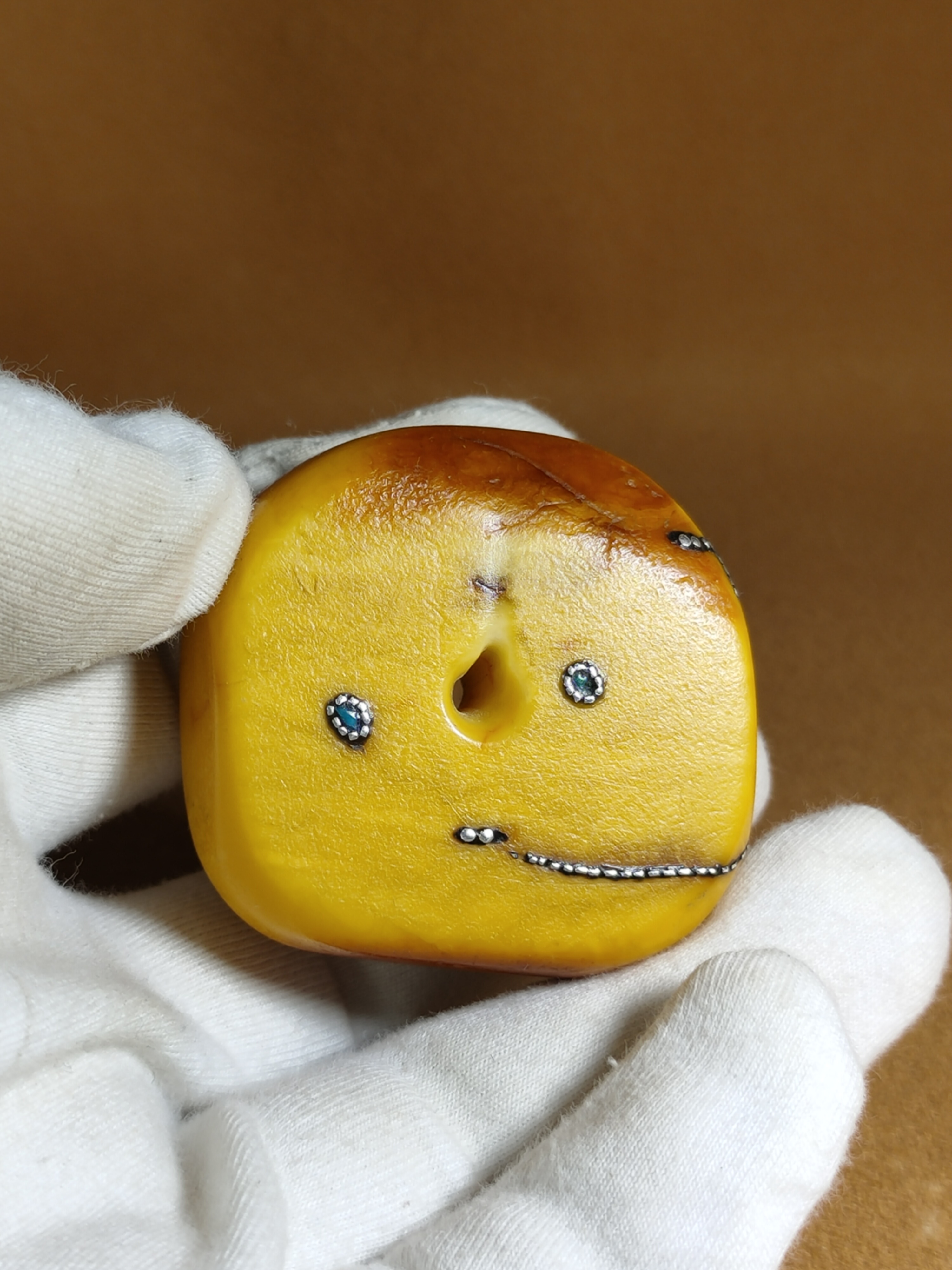 老周吊墜扣子銀老蜜蠟