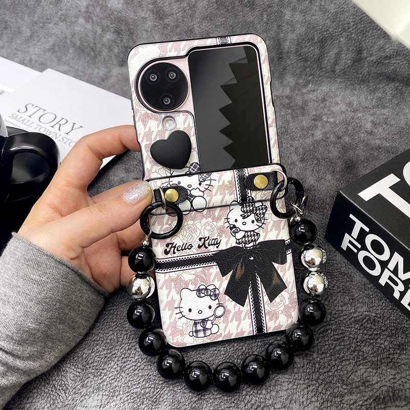 日韩立体旋转减压爱心蝴蝶结Kitty猫适用oppo Findn2Flip手机壳新款小众findn3Flip折叠屏皮纹保护壳女款挂绳