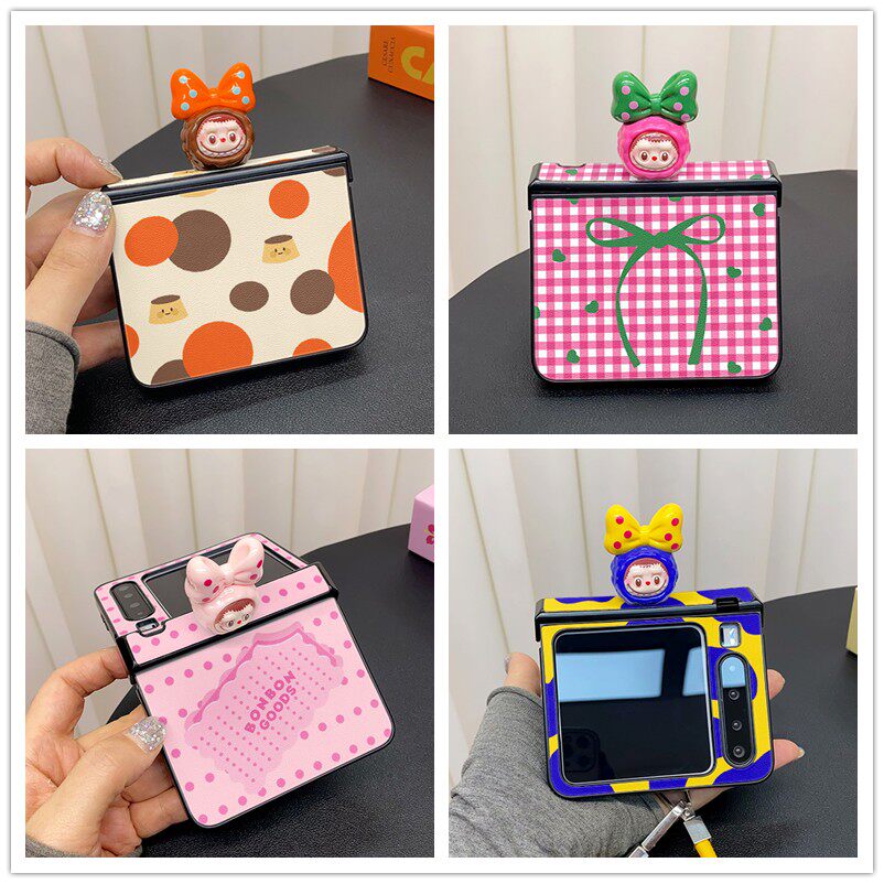 蝴蝶结小怪兽支架适用华为purax手机壳折叠屏huawei阔折叠保护套皮纹pura x典藏版新款波点超萌格子卡通可爱
