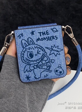 复古皮质牛仔纹线条BOOM小怪兽适用华为pocket2手机壳PuraX三星zflip765小米mixflip2荣耀vflip2折叠屏n3flip