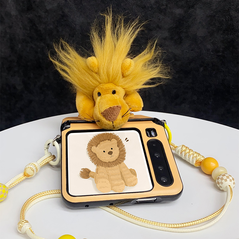 毛绒可爱趴趴公仔狮子磁吸支架适用荣耀MagicVFlip2手机壳新款PuraX典藏版保护套华为Pocket2折叠屏novaFlip