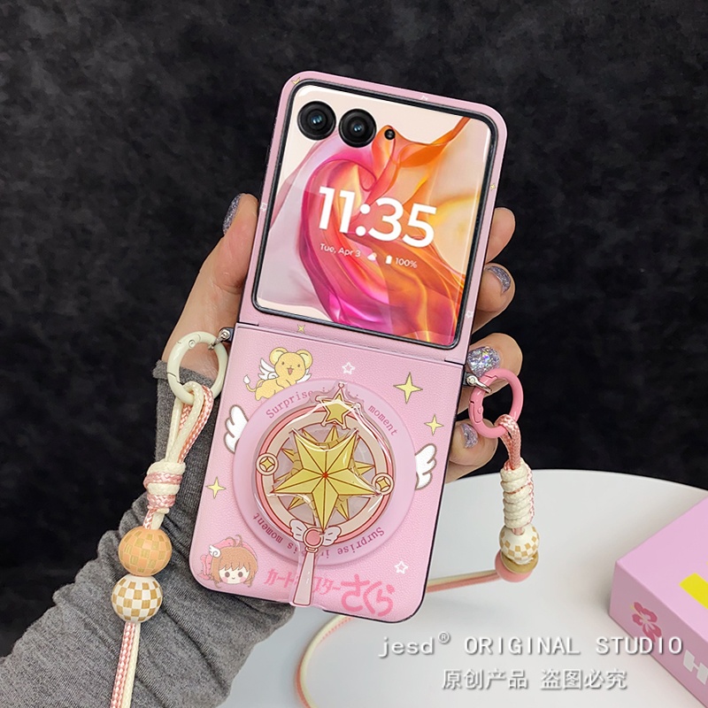 日系少女百变小樱磁吸支架适用摩托罗拉Razr 60手机壳折叠屏moto razr50ultra带挂绳保护套铰链全包防摔可爱