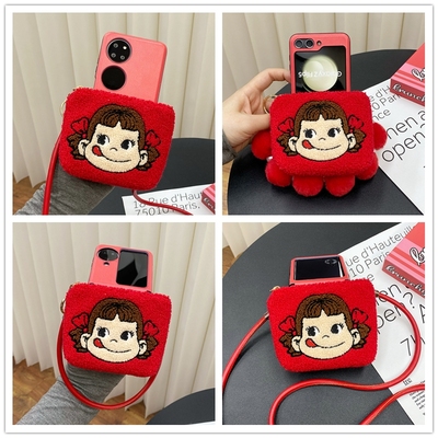 毛绒牛奶妹零钱包适用三星zflip6/5/4/3折叠屏手机壳新款pocket2保护套n3flip小米mixflip荣耀magicvflip可爱