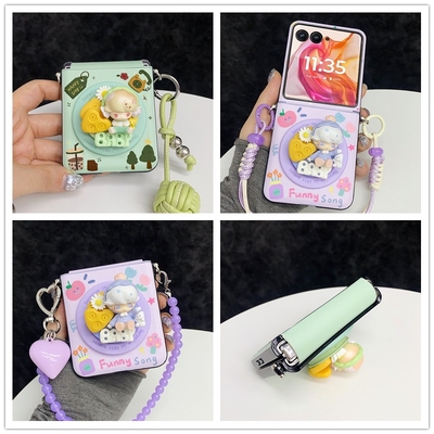 可爱雪花dimoo悄悄话磁吸支架适用摩托罗拉Razr60手机壳折叠屏moto razr50ultra背带挂绳保护套铰链全包防摔