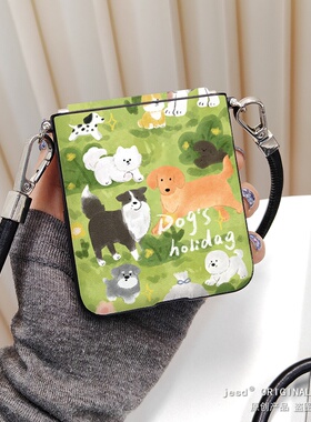 绿色草地玩耍可爱小狗适用华为pocket2/s三星zflip765折叠屏n3flip手机壳PuraX小米mixflip2荣耀vflip2皮纹