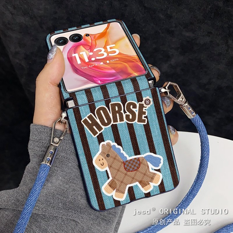 超可爱卡通牛仔皮纹小马适用摩托罗拉Razr60手机壳折叠屏moto razr50ultra背带挂绳保护套斜挎女新款全包防摔,3C数码配件,手机保护套/壳,淘宝优惠券,粉丝福利购,淘宝优惠卷