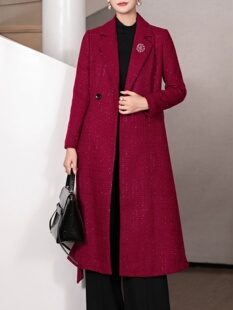 红色小香风外套女2026春季新款时尚气质洋气中长款修身呢子大衣女