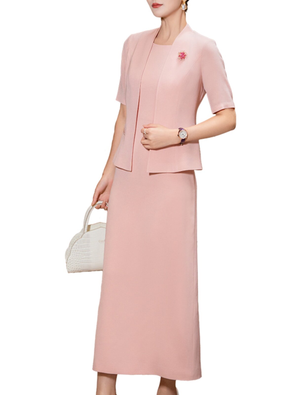 PINK ACETATE DRESS SET WOMENS HIGH-END SENSE OF LUXURY IN THE SUMMER OF 2024 NEW TEMPERAMENT TO REDUCE AGE AND SLIM TWO-PIECE DRESS
