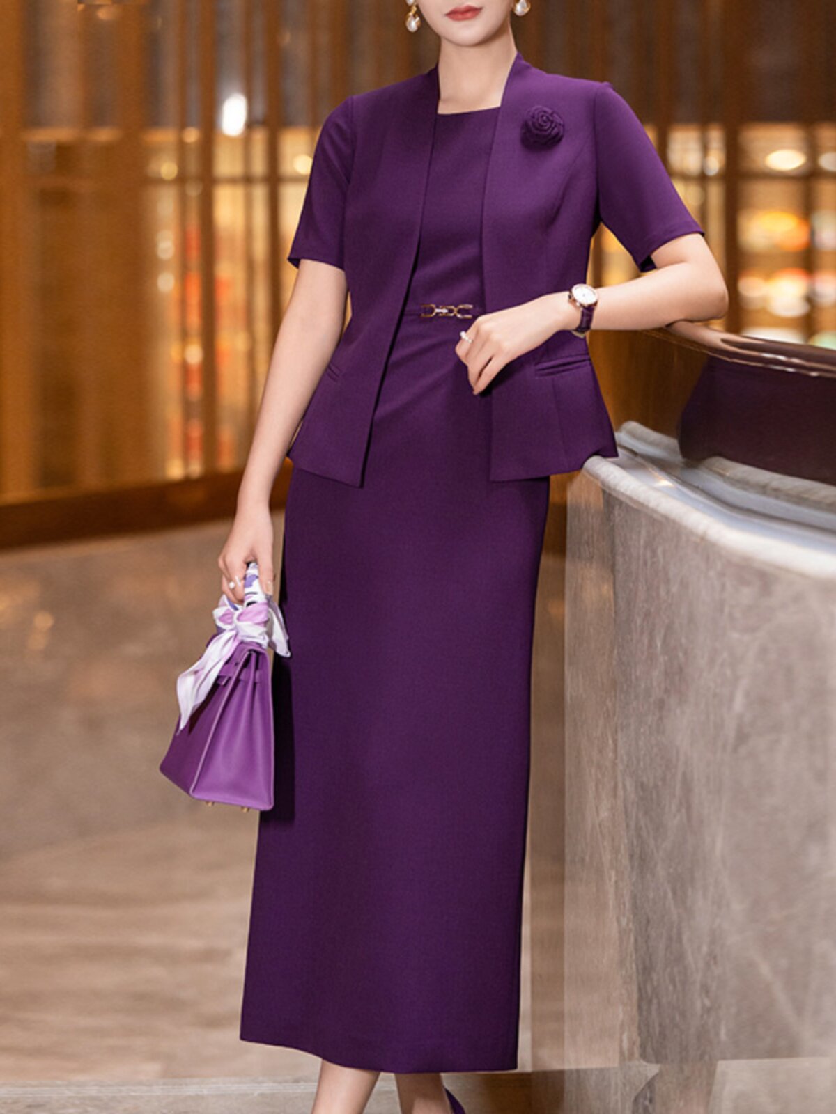 PURPLE SUIT WOMENS 2024 SUMMER NEW HIGH-END FASHION TEMPERAMENT DRESS PROFESSIONAL SUIT TWO-PIECE SET
