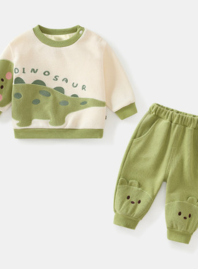 儿童套装冬季男宝宝衣服恐龙两件套休闲套装套头服装中小童衣服