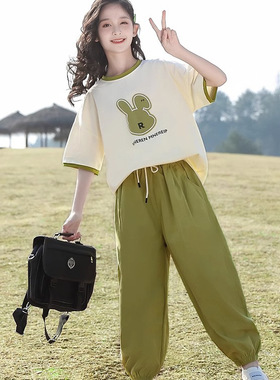 女童夏装2025新款短袖t恤中大童女装夏季网红套装9儿童装女孩衣服