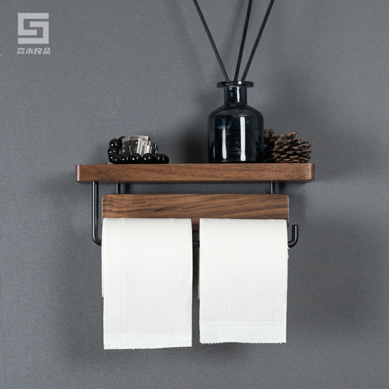 厕所免打孔纸巾盒北欧实木卷纸架