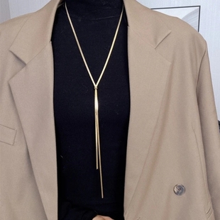 轻奢小众设计可抽拉毛衣链女2025年新款 颈链配饰 潮简约蛇骨链长款