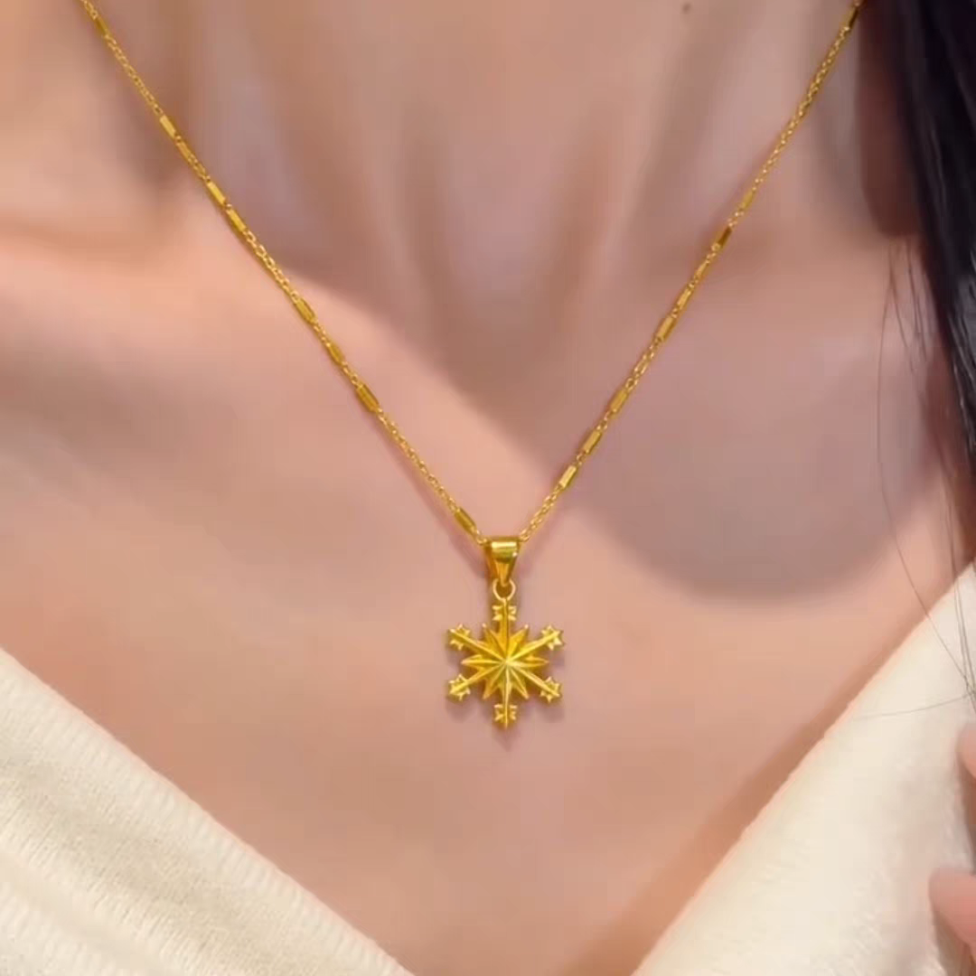 超仙轻奢立体雪花黄金色锁骨链
