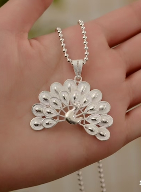 纯银羽逐梦想孔雀花丝吊坠/好运连连/吉祥美好/雪花银傣家熟银