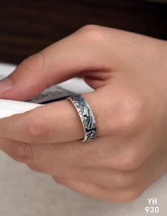 纯银富贵花坠入指间复古做旧的手工牡丹花戒指浪漫触手可及雪花银