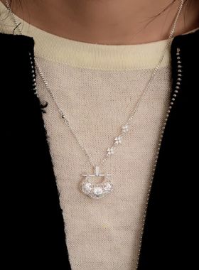 纯银古色古香的新中式平安锁项链/吉祥美好/雪花银傣家熟银食用银