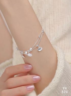 纯银轻奢风手链闪闪发光的杏叶手链/好运连连/雪花银傣家熟银