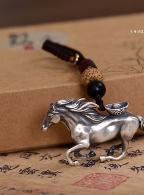 纯银复古奔马挂件奔马动感十足鬃毛飘逸细节满满/马到成功/雪花银