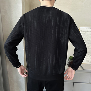 抖音 特殊面料上衣男针织长袖卫衣圆领外套休闲-8826-P58控88图片