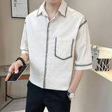 店主风-夏季冰丝雅痞衬衫中袖拼色五分袖帅气短袖衬衫12527-P68，男装衬衫，电商D246