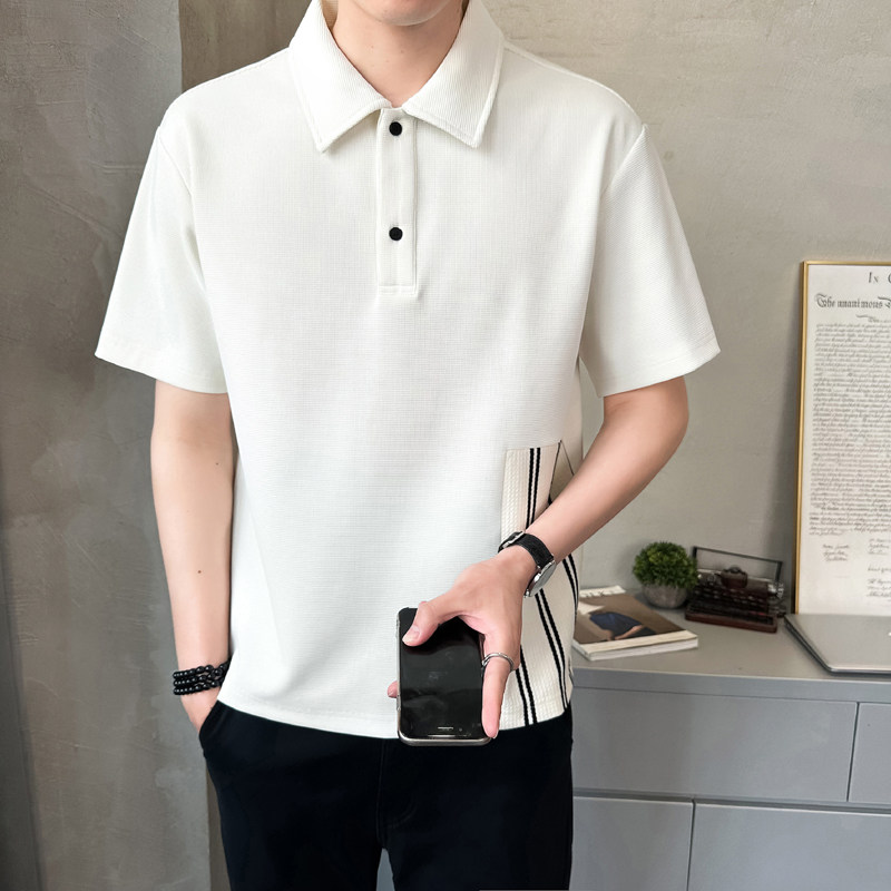 新华夫格280克冰感高级感拼接短袖T恤polo衫PL516-P5588,男装Polo衫,电商D246