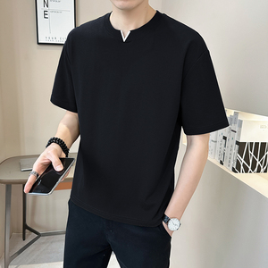 @店主 2025新款设计男士高克重V领圆领短袖T恤半袖87012-P48图片