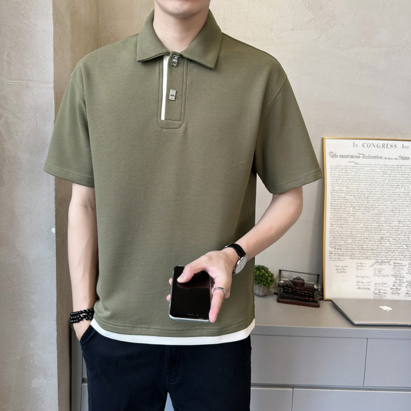 抖音肌理感罗马布男士撞色拼接短袖T恤polo杉PL529-P55,男装T恤,电商D246
