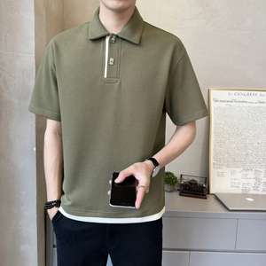 抖音  肌理感罗马布男士撞色拼接短袖T恤polo杉PL529-P55图片
