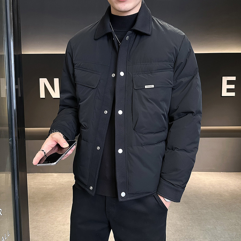 @店主风-冬白鸭绒织拼接羽绒服潮流男拼接上衣8015-P175,男装羽绒服,电商D246