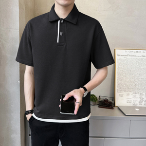 抖音  肌理感罗马布男士撞色拼接短袖T恤polo杉PL529-P55图片