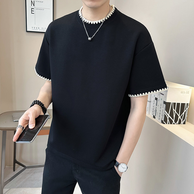 重磅320g新面料轻奢冰丝男士设计感刺绣短袖T恤半袖K88-P48,男装T恤,电商D246