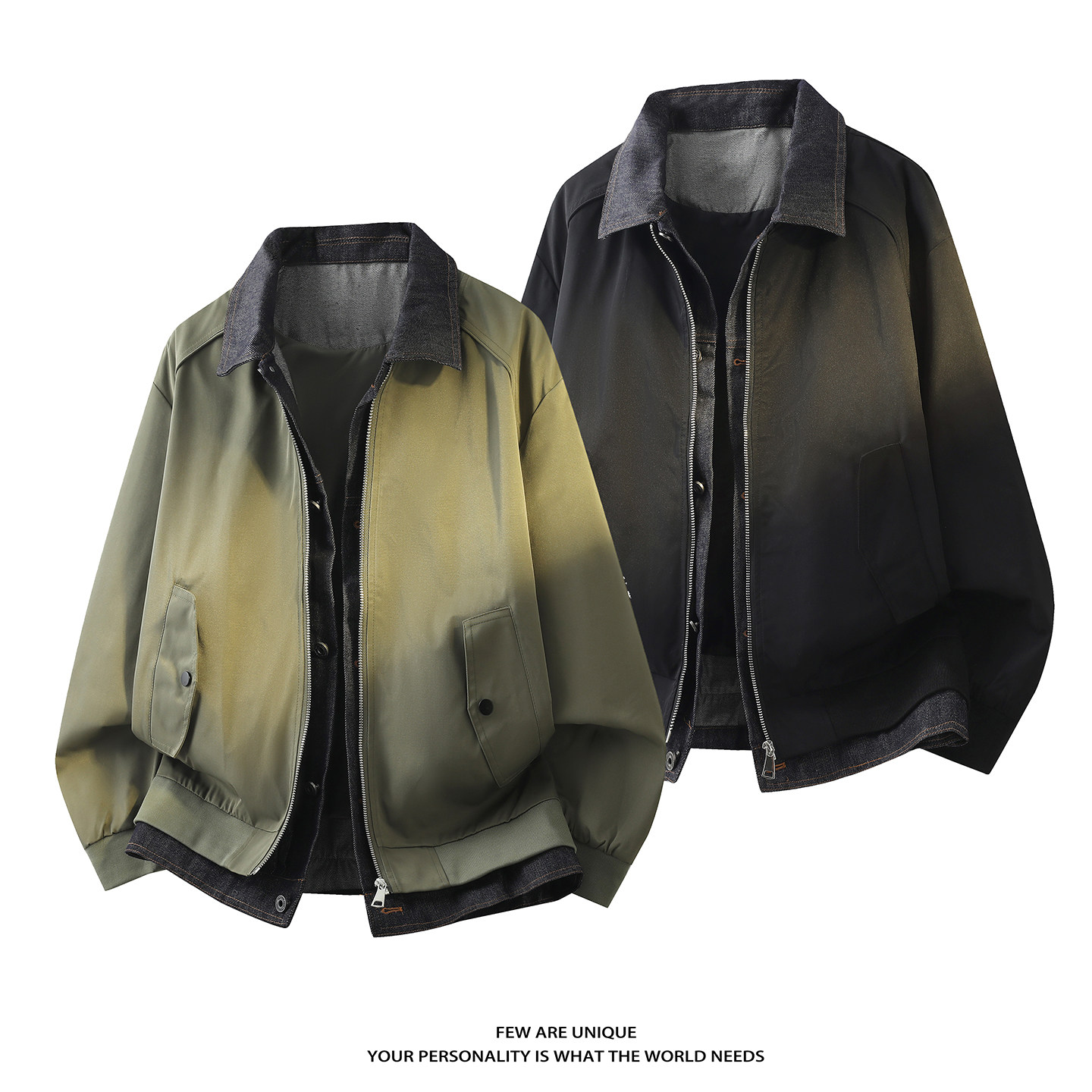 平铺3D-抖音男士牛仔拼接假两件水洗工装夹克外套2506-特P85，男装夹克，电商D246