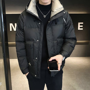 @标-冬白鸭绒连帽拼接羽绒服潮流男拼接上衣YR852-P165图片