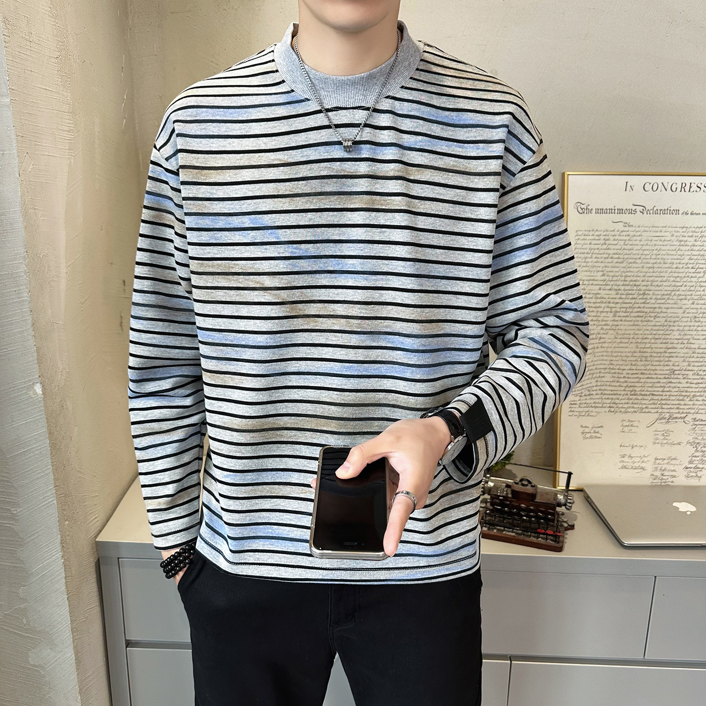 抖音慵懒风上衣男扎染针织长袖卫衣圆领外套WY200-P68,女装短外套,电商D246