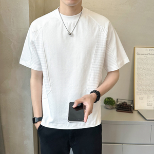 冰丝凉感男士速干拼接圆领短袖T恤半袖T528-P48图片