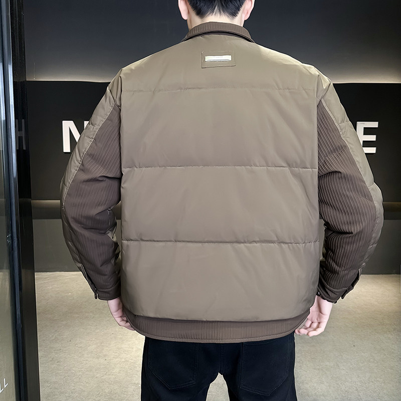 @新标新图2025新款外套羽绒服拼接潮流男衬衫领YR885-P195,男装衬衫,电商D246