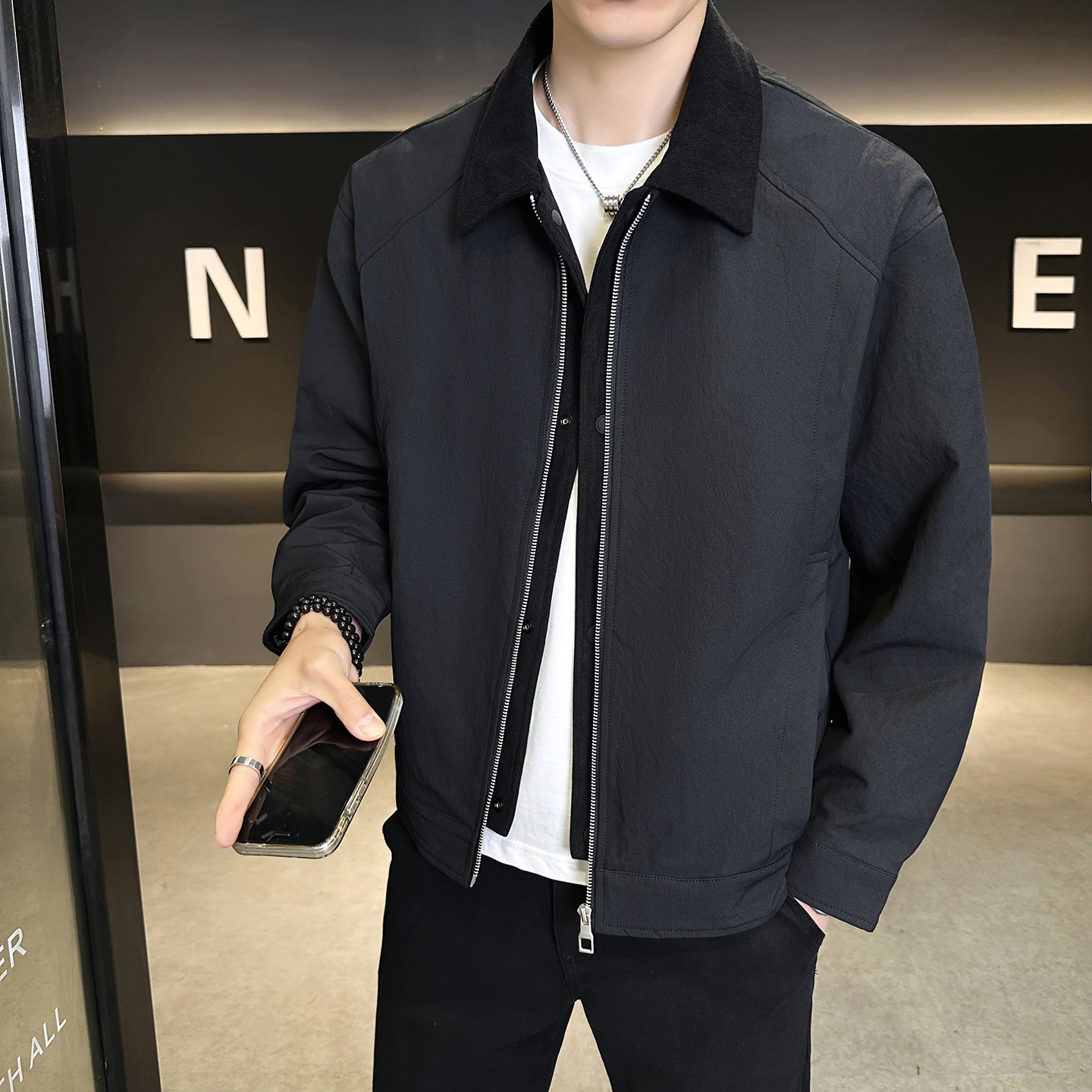 2026春秋新款男士外套定制翻领假两件工装夹克男3318-P128,男装夹克,电商D246