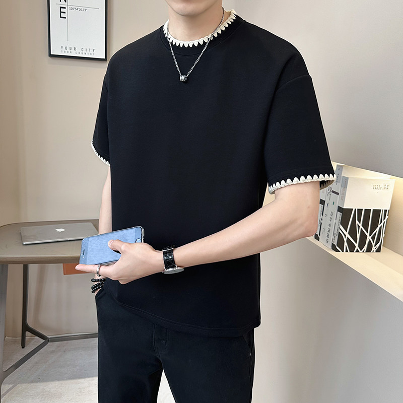 重磅320g新面料轻奢冰丝男士设计感刺绣短袖T恤半袖K88-P48图片