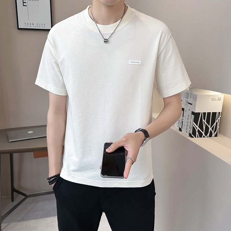 @店主2025新款设计男士高克重撞色圆领短袖T恤半袖91082-P48,男装T恤,电商D246