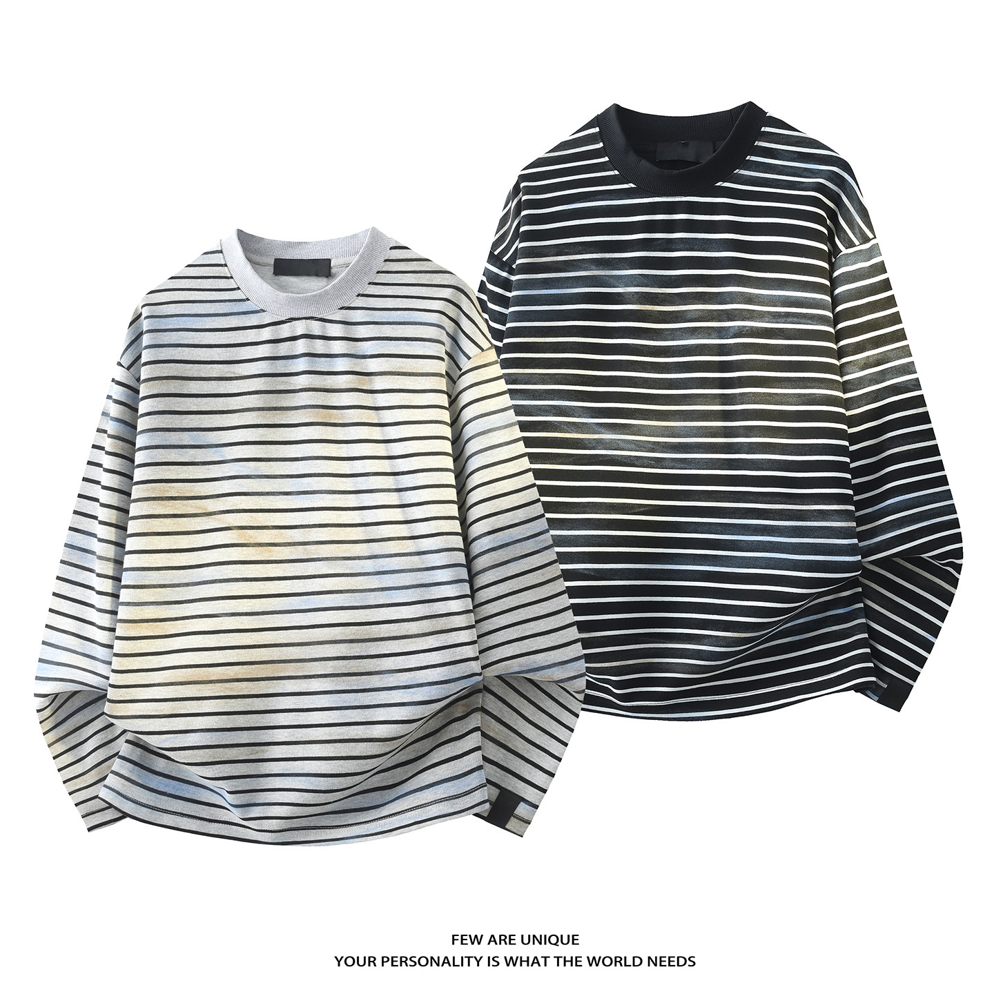 3D平铺抖音慵懒风上衣男条纹扎染针织长袖卫衣圆领WY200-P68，男装卫衣，电商D246