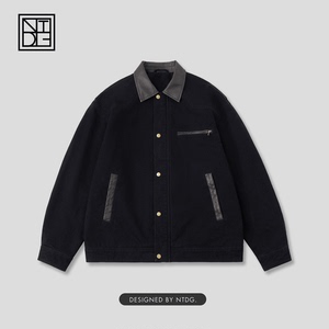 抖音  美式复古男士翻领撞色水洗工装夹克外套5509-P100图片