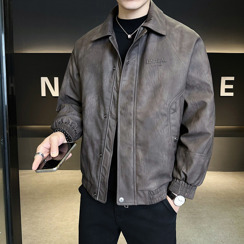 @标美式皮衣秋冬新款翻领工装皮羽绒服潮流男外套906-P220,男装皮衣,电商D246