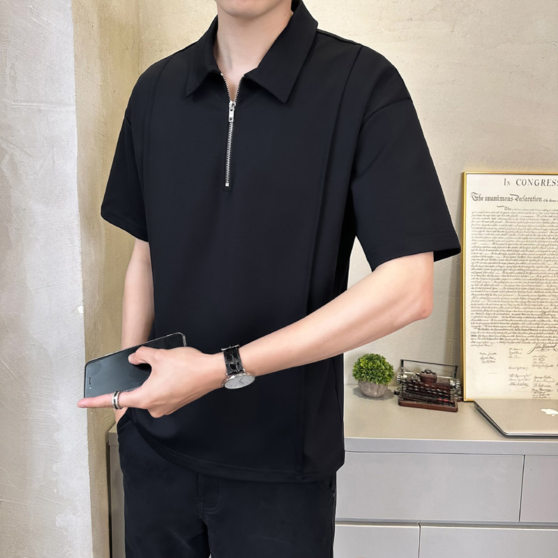 抖音 冰丝速干男士凉感撞色圆领短袖T恤polo杉T523-P5588图片