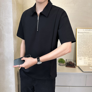 抖音 冰丝速干男士凉感撞色圆领短袖T恤polo杉T523-P5588图片