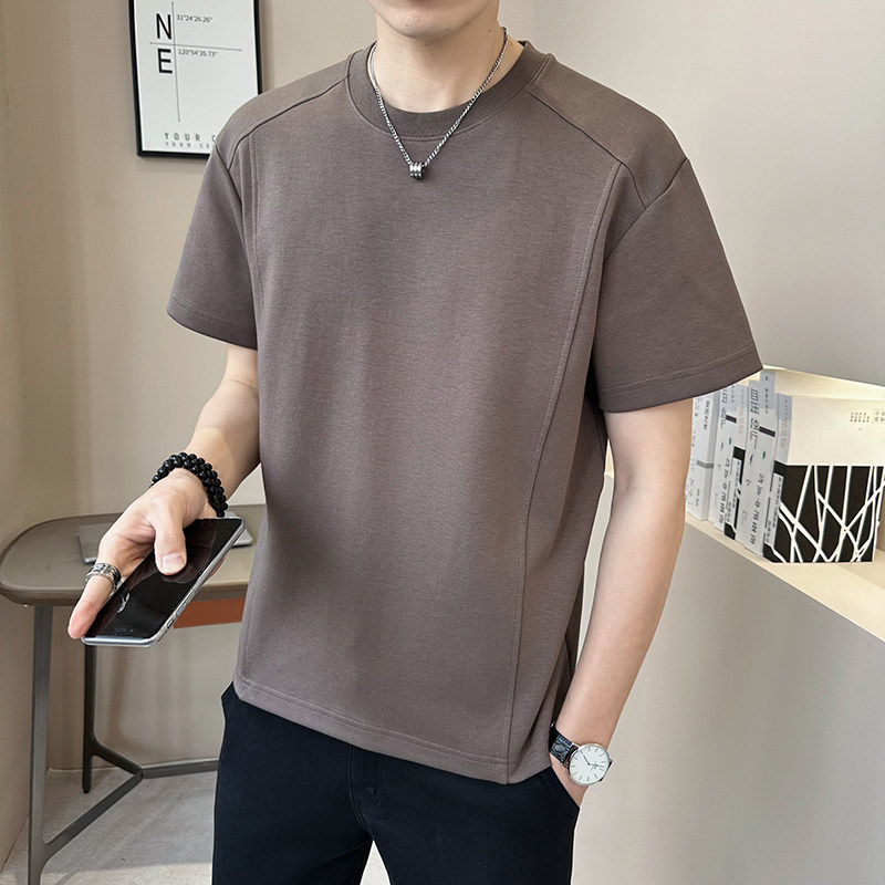 重磅300g轻奢复古男士设计感不规则短袖T恤半袖T542-P48,男装T恤,电商D246