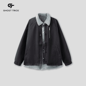 抖音男士牛仔拼接假两件水洗工装夹克外套152-P125图片