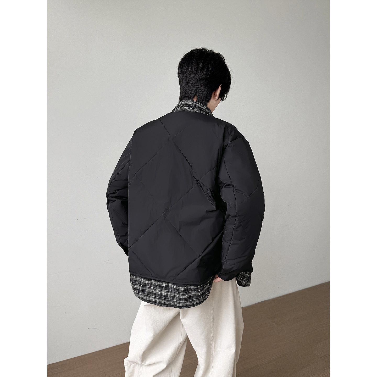 @标50美式抖音羽绒服假两件格子高级感男外套98006-P185,男装羽绒服,电商D246