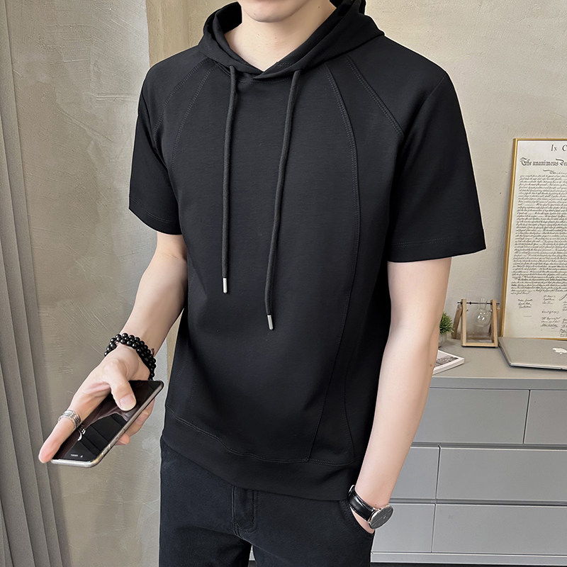 店主风男士重磅连帽拼接短袖T恤半袖3222-P55,男装T恤,电商D246